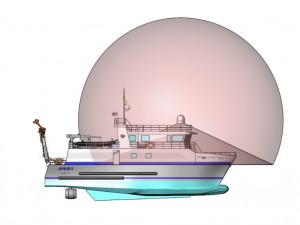 Illustration of the satellite dish positioning on the flybridge of the JANUS II vessel (credit: COMEX)